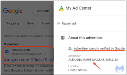 Google advertiser identity scam